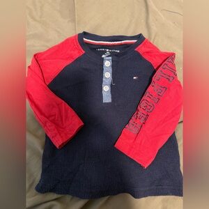 Tommy Hilfiger Kids Navy and Red Long Sleeve Tee